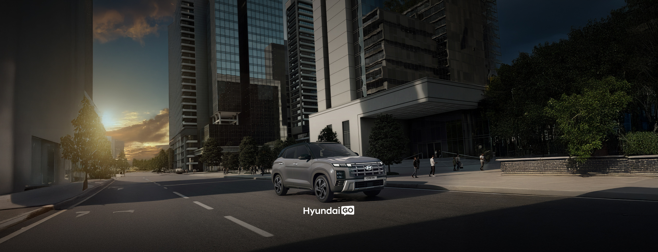 Suv Creta recorriendo la ciudad con logo de Hyundai Go